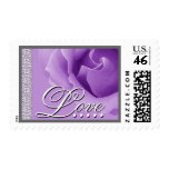 Wedding ORCHID PURPLE Love Rose - Lace Trim Postage Stamps