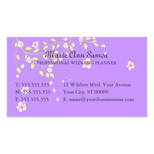 Wedding Organizer Business Card Template (back side)