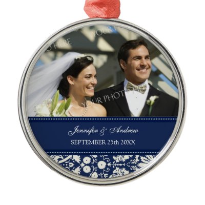 Wedding Ornament Favor Blue White Damask