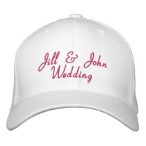 Wedding Party Bride Groom Names Hot Pink White Hat embroidered hats
