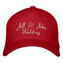 Wedding Party Bride & Groom Names Red Hat embroidered hats