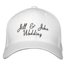 Wedding Party Bride & Groom Names White Hat embroidered hats