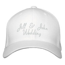 Wedding Party Bride & Groom Names White Hat embroidered hats