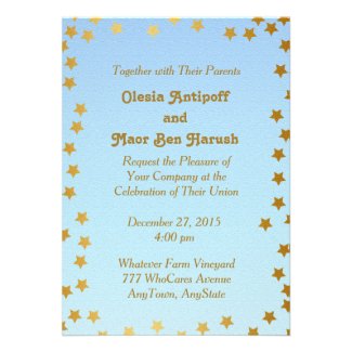Wedding Party Gold Blue Stars Invitation