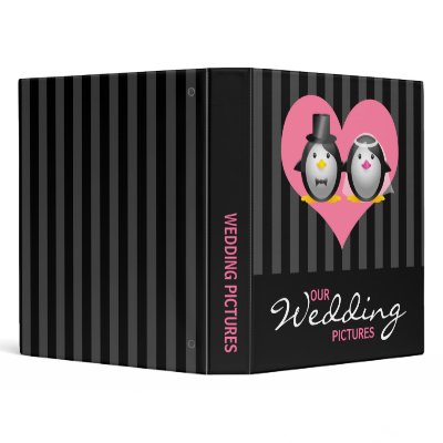 Wedding Penguins with Stripes 3 Ring Binder