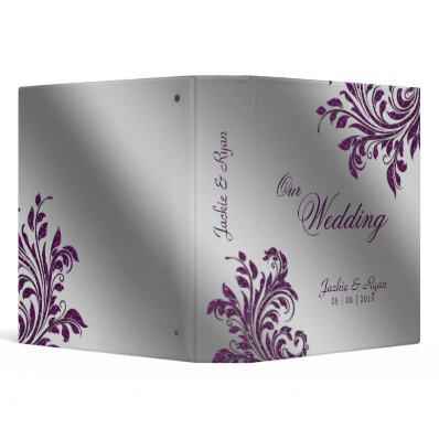 Wedding Photo Album Leaf Sparkle Purple Silver Vinyl Binders