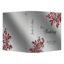 Wedding Photo Album Leaf Sparkle Red Silver Vinyl Binder