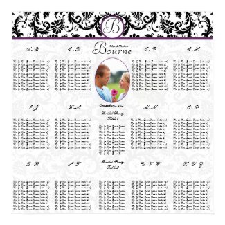 Wedding Photo Seating Chart Damask Purple Trim print