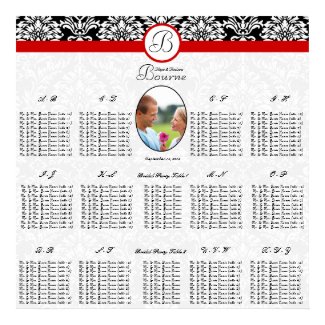 Wedding Photo Seating Chart Damask Red Trim print