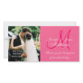 Wedding Photo Thank You Cards with Monogram Pink Photo Card Template