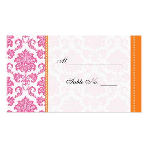 Wedding Pink And Orange Damask Table Place Card Business Card Template Zazzle Table Place Cards Template