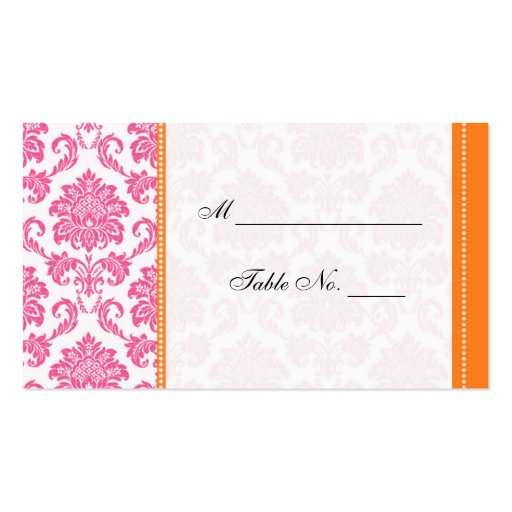 Wedding Pink and Orange Damask Table Place Card Business Card Template (front side)