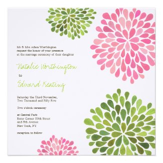 Wedding Pink & Green Flower Blooms Invitation