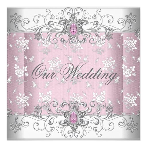 Wedding Pink Silver White Diamond Jewel Lace Custom Announcements