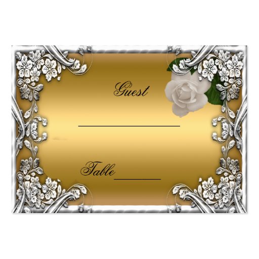 Wedding Place Cards Gold Cream Rose Silver White Business Card Template (front side)