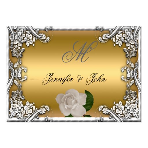 Wedding Place Cards Gold Cream Rose Silver White Business Card Template (back side)