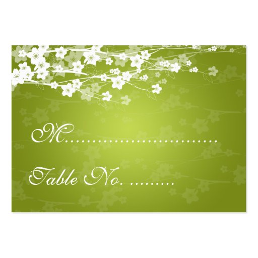 Wedding Placecards Cherry Blossom Lime Green Business Card Template (front side)