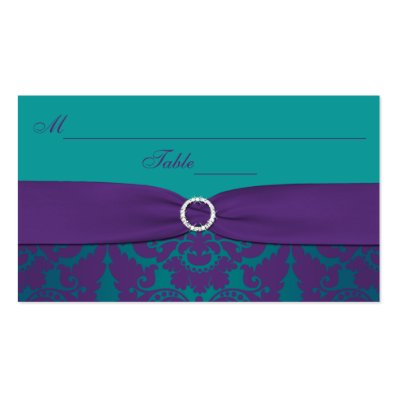 Wedding Placecards | Purple, Teal Damask Standard Business Card