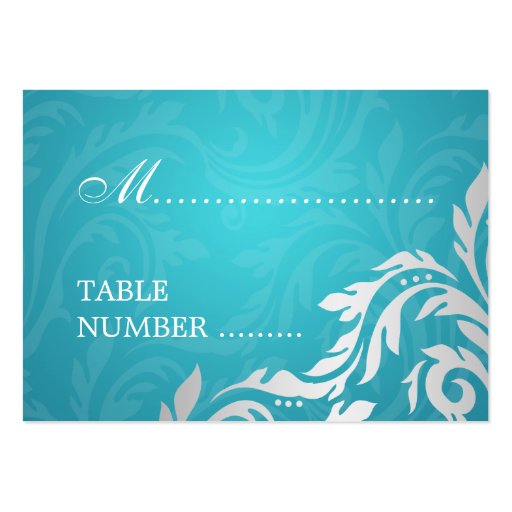 Wedding Placecards Swirly Flourish Aqua Blue Business Card (front side)