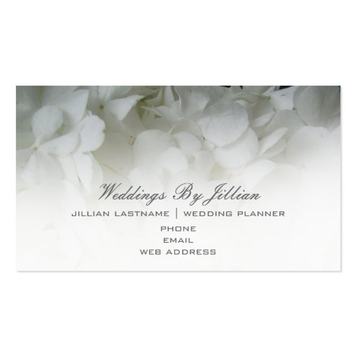Wedding Planner Business Card - White hydrangeas (front side)