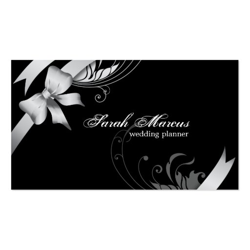Wedding Planner Elegant Business Card Silve Ribbon (front side)