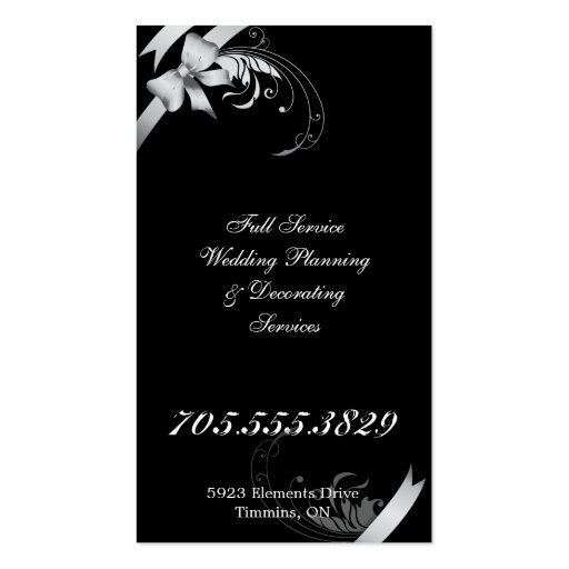 Wedding Planner Elegant Business Card Silve Ribbon (back side)