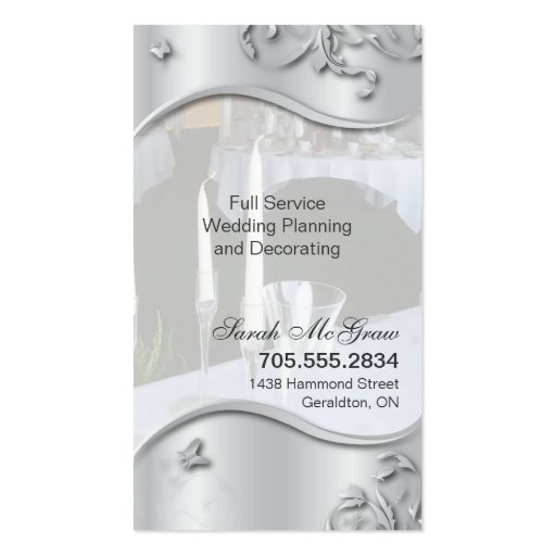 Wedding Planner Elegant Business Card Silver Metal (back side)