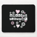 Wedding Planner Flowers White on Black mousepads