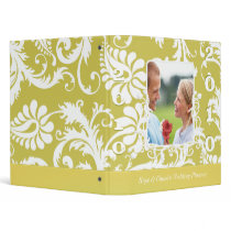 Wedding Planner Gold Lime Damask  Engagement Photo 3 Ring Binders