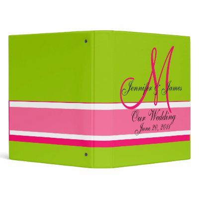 Wedding Planner Monogram Date & Names Pink Green Vinyl Binders