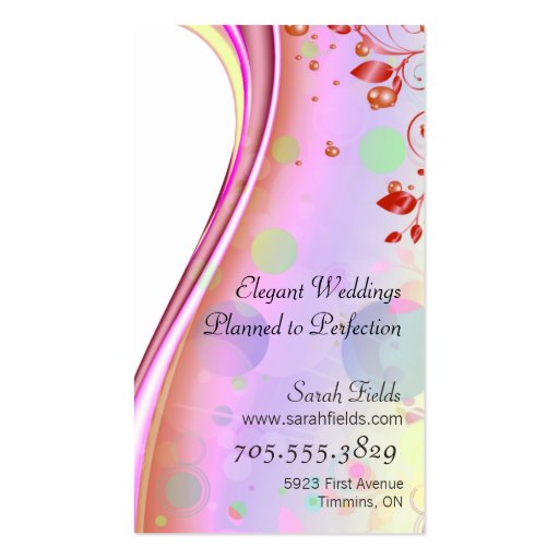 Wedding Planner Photo Business Card - Red Bubbles (back side)
