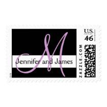 Wedding Postage Monogram Names Black Purple