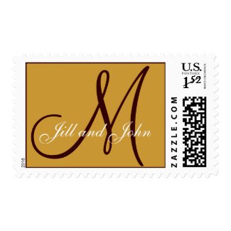 Wedding Postage Names Initial Monogram Gold Brown stamp
