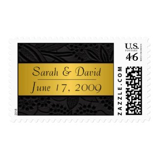 Wedding postage stamps black with gold ribbon stamp