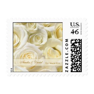 Wedding Postage with white-cream roses stamp