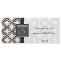 Wedding Program - Black and White Damask Monogram Full Color Rack Card