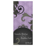 Wedding Program - Black &amp; Purple Floral Damask Customized Rack Card
