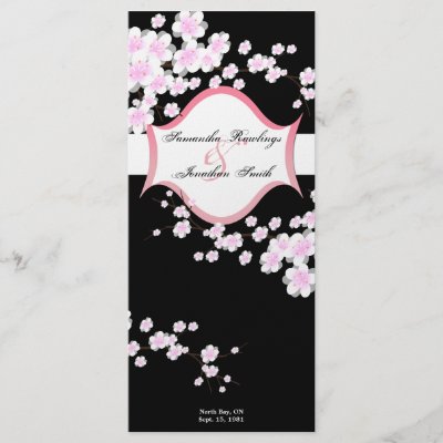 Wedding Program Black White Cherry Blossoms Rack Card Template by 