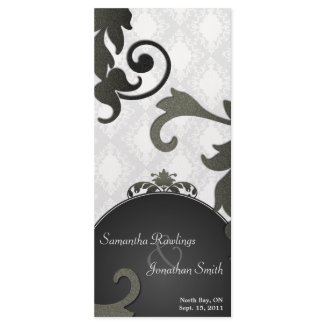Wedding Program - Black & White Floral Damask rackcard