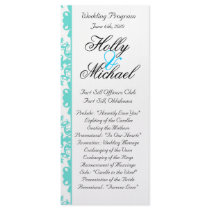 wedding,program,black,white,teal,classy,chic personalized rack card