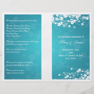 Wedding Program Cherry Blossom Blue Flyer Design