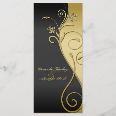 Wedding Program Classy Black Gold Floral Custom Rack Card by OLPamPam