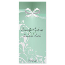 Wedding Program - Classy Green Satin Ribbon Customized Rack Card