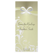 Wedding Program - Classy Ivory Satin Floral Ribbon Personalized Rack Card