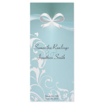 Wedding Program - Classy Teal Satin Ribbon Custom Rack Card
