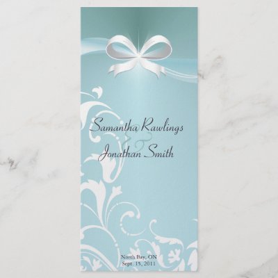 Wedding Program Classy Teal Satin Ribbon Custom Rack Card by OLPamPam