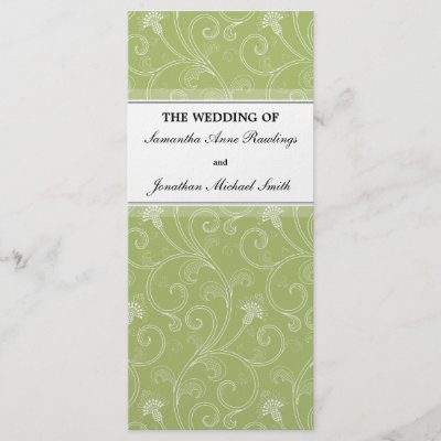 This beautiful sage green black and white floral wedding program is a 