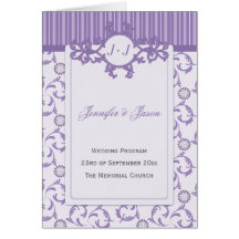 Wedding Program, Lavender Purple Stripes & Damask Greeting Cards