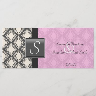 Wedding Program Light Pink White Damask Monogram Rack Card by OLPamPam