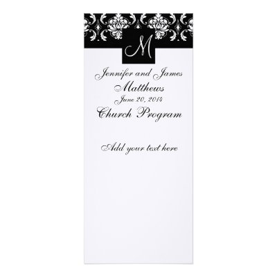 Wedding Program Monogram Black White Damask Personalized Invite